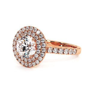 Bague Odéon Double Halo Rond, diamants de laboratoire, or rose 18 carats — Maison Laveran Paris
