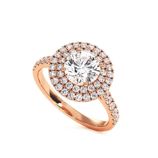 Bague Odéon Double Halo Rond, diamants de laboratoire, or rose 18 carats — Maison Laveran Paris