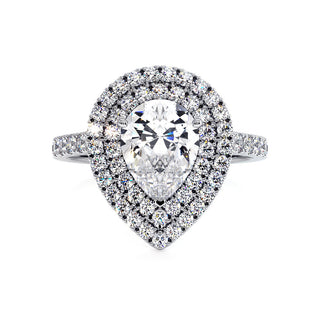 Bague Odéon Double Halo Poire, diamants de laboratoire, or blanc 18 carats ou platine 950 — Maison Laveran Paris