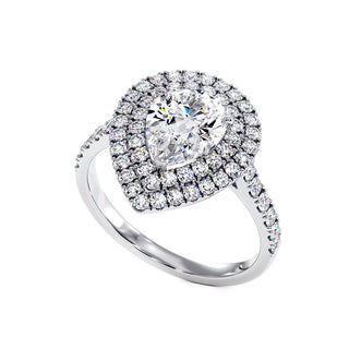 Bague Odéon Double Halo Poire, diamants de laboratoire, or blanc 18 carats ou platine 950 — Maison Laveran Paris