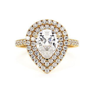 Bague Odéon Double Halo Poire, diamants de laboratoire, or jaune 18 carats — Maison Laveran Paris