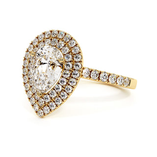 Bague Odéon Double Halo Poire, diamants de laboratoire, or jaune 18 carats — Maison Laveran Paris