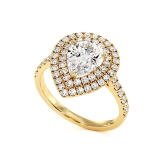 Bague Odéon Double Halo Poire, diamants de laboratoire, or jaune 18 carats — Maison Laveran Paris