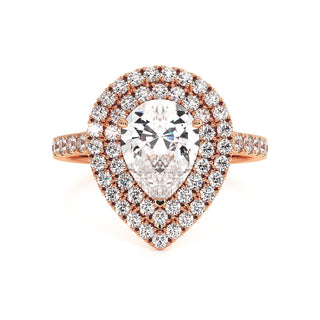 Bague Odéon Double Halo Poire, diamants de laboratoire, or rose 18 carats — Maison Laveran Paris