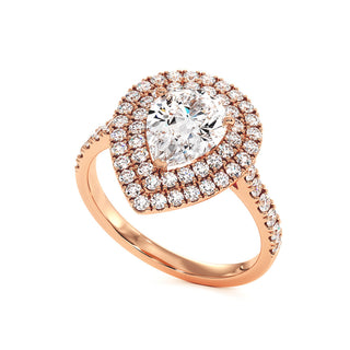 Bague Odéon Double Halo Poire, diamants de laboratoire, or rose 18 carats — Maison Laveran Paris