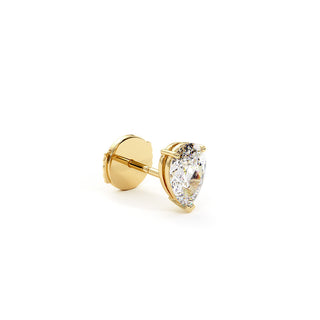 Boucles d'Oreilles Montaigne Diamant Poire, puces solitaires en diamants de laboratoire, or jaune 18 carats — Maison Laveran Paris