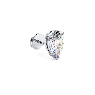 Boucles d'Oreilles Montaigne Diamant Poire, puces solitaires en diamants de laboratoire, or blanc 18 carats ou platine 950 — Maison Laveran Paris