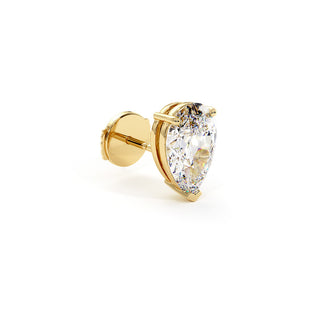 Boucles d'Oreilles Montaigne Diamant Poire, puces solitaires en diamants de laboratoire, or jaune 18 carats — Maison Laveran Paris
