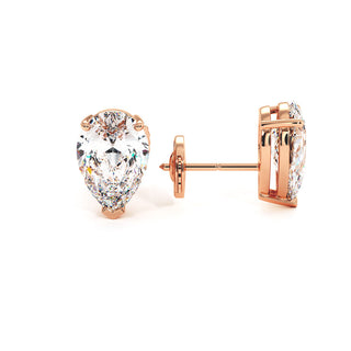 Boucles d'Oreilles Montaigne Diamant Poire, puces solitaires en diamants de laboratoire, or rose 18 carats — Maison Laveran Paris
