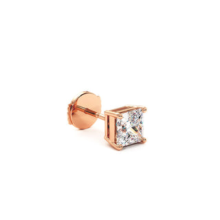 Boucles d'Oreilles Montaigne Diamant Princesse, puces solitaires en diamants de laboratoire, or rose 18 carats — Maison Laveran Paris