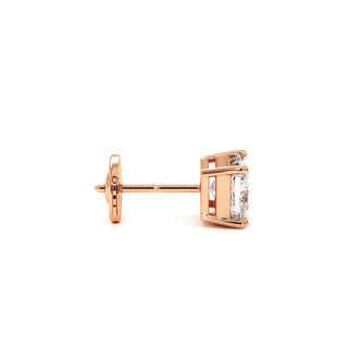 Boucles d'Oreilles Montaigne Diamant Princesse, puces solitaires en diamants de laboratoire, or rose 18 carats — Maison Laveran Paris