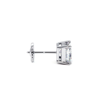 Boucles d'Oreilles Montaigne Diamant Princesse, puces solitaires en diamants de laboratoire, or blanc 18 carats ou platine 950 — Maison Laveran Paris