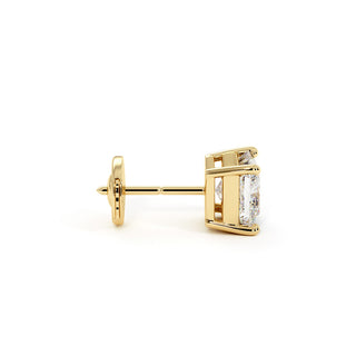 Boucles d'Oreilles Montaigne Diamant Princesse, puces solitaires en diamants de laboratoire, or jaune 18 carats — Maison Laveran Paris