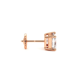 Boucles d'Oreilles Montaigne Diamant Princesse, puces solitaires en diamants de laboratoire, or rose 18 carats — Maison Laveran Paris