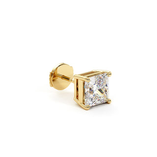 Boucles d'Oreilles Montaigne Diamant Princesse, puces solitaires en diamants de laboratoire, or jaune 18 carats — Maison Laveran Paris