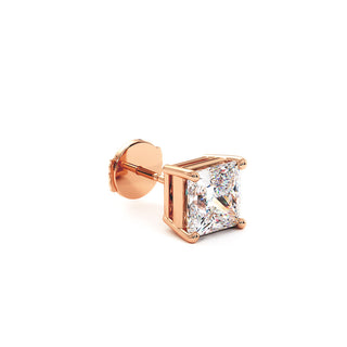Boucles d'Oreilles Montaigne Diamant Princesse, puces solitaires en diamants de laboratoire, or rose 18 carats — Maison Laveran Paris