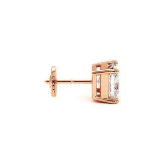 Boucles d'Oreilles Montaigne Diamant Princesse, puces solitaires en diamants de laboratoire, or rose 18 carats — Maison Laveran Paris