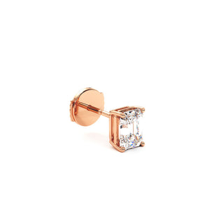 Boucles d'Oreilles Montaigne Diamant Taille Émeraude, puces solitaires en diamants de laboratoire, or rose 18 carats — Maison Laveran Paris