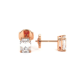 Boucles d'Oreilles Montaigne Diamant Taille Émeraude, puces solitaires en diamants de laboratoire, or rose 18 carats — Maison Laveran Paris
