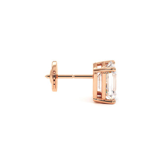 Boucles d'Oreilles Montaigne Diamant Taille Émeraude, puces solitaires en diamants de laboratoire, or rose 18 carats — Maison Laveran Paris