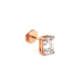 Boucles d'Oreilles Montaigne Diamant Taille Émeraude, puces solitaires en diamants de laboratoire, or rose 18 carats — Maison Laveran Paris