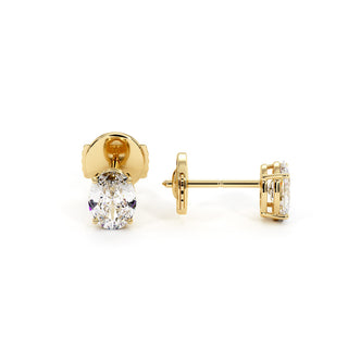 Boucles d'Oreilles Montaigne Diamant Ovale, puces solitaires en diamants de laboratoire, or jaune 18 carats — Maison Laveran Paris