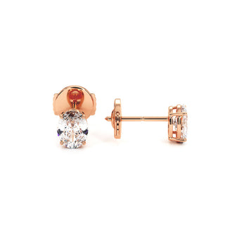 Boucles d'Oreilles Montaigne Diamant Ovale, puces solitaires en diamants de laboratoire, or rose 18 carats — Maison Laveran Paris