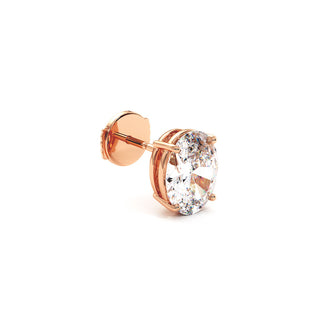 Boucles d'Oreilles Montaigne Diamant Ovale, puces solitaires en diamants de laboratoire, or rose 18 carats — Maison Laveran Paris