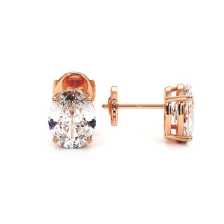 Boucles d'Oreilles Montaigne Diamant Ovale, puces solitaires en diamants de laboratoire, or rose 18 carats — Maison Laveran Paris
