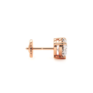 Boucles d'Oreilles Montaigne Diamant Cœur, puces solitaires en diamants de laboratoire, or rose 18 carats — Maison Laveran Paris