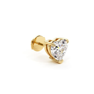 Boucles d'Oreilles Montaigne Diamant Cœur, puces solitaires en diamants de laboratoire, or jaune 18 carats — Maison Laveran Paris