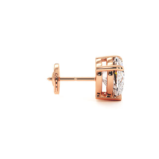 Boucles d'Oreilles Montaigne Diamant Cœur, puces solitaires en diamants de laboratoire, or rose 18 carats — Maison Laveran Paris
