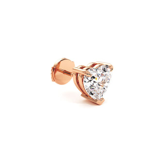 Boucles d'Oreilles Montaigne Diamant Cœur, puces solitaires en diamants de laboratoire, or rose 18 carats — Maison Laveran Paris