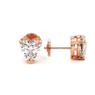 Boucles d'Oreilles Montaigne Diamant Cœur, puces solitaires en diamants de laboratoire, or rose 18 carats — Maison Laveran Paris
