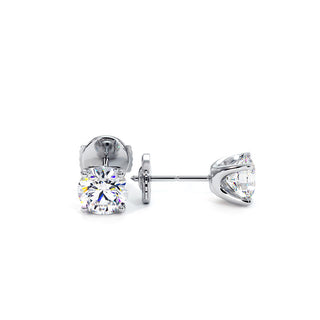 Boucles d'Oreilles Montaigne Diamant Rond, puces solitaires en diamants de laboratoire, or blanc 18 carats ou platine 950 — Maison Laveran Paris
