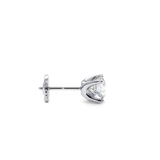 Boucles d'Oreilles Montaigne Diamant Rond, puces solitaires en diamants de laboratoire, or blanc 18 carats ou platine 950 — Maison Laveran Paris