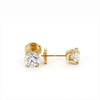 Boucles d'Oreilles Montaigne Diamant Rond, puces solitaires en diamants de laboratoire, or jaune 18 carats — Maison Laveran Paris