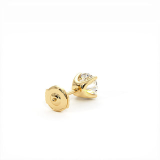 Boucles d'Oreilles Montaigne Diamant Rond, puces solitaires en diamants de laboratoire, or jaune 18 carats — Maison Laveran Paris