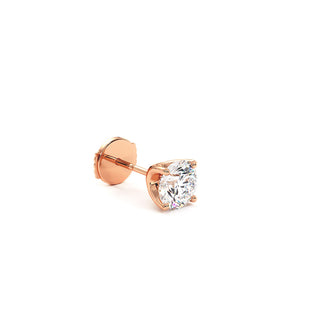 Boucles d'Oreilles Montaigne Diamant Rond, puces solitaires en diamants de laboratoire, or rose 18 carats — Maison Laveran Paris