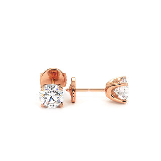 Boucles d'Oreilles Montaigne Diamant Rond, puces solitaires en diamants de laboratoire, or rose 18 carats — Maison Laveran Paris