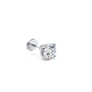 Boucles d'Oreilles Montaigne Diamant Rond, puces solitaires en diamants de laboratoire, or blanc 18 carats ou platine 950 — Maison Laveran Paris