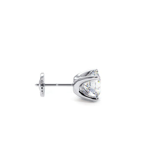Boucles d'Oreilles Montaigne Diamant Rond, puces solitaires en diamants de laboratoire, or blanc 18 carats ou platine 950 — Maison Laveran Paris