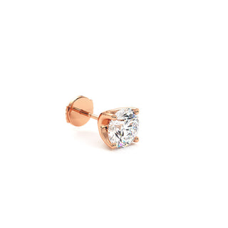 Boucles d'Oreilles Montaigne Diamant Rond, puces solitaires en diamants de laboratoire, or rose 18 carats — Maison Laveran Paris