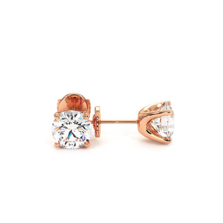 Boucles d'Oreilles Montaigne Diamant Rond, puces solitaires en diamants de laboratoire, or rose 18 carats — Maison Laveran Paris