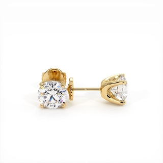 Boucles d'Oreilles Montaigne Diamant Rond, puces solitaires en diamants de laboratoire, or jaune 18 carats — Maison Laveran Paris