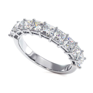 Demi-Alliance Concorde Diamants Princesses, diamants de laboratoire, or blanc 18 carats ou platine 950 — Maison Laveran Paris