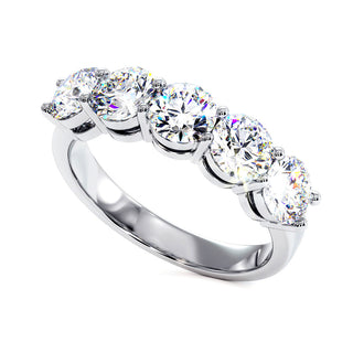 Demi-Alliance Montaigne Diamants Ronds 5 pierres, diamants de laboratoire, or blanc 18 carats ou platine 950 — Maison Laveran Paris