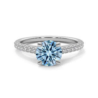 Bague Vendôme Diamant Bleu Rond, diamant de laboratoire bleu, or blanc 18 carats ou platine 950 — Maison Laveran Paris