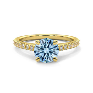 Bague Vendôme Diamant Bleu Rond, diamant de laboratoire bleu, or jaune 18 carats — Maison Laveran Paris
