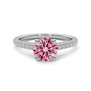 Bague Vendôme Diamant Rose Rond, diamant de laboratoire rose, or blanc 18 carats ou platine 950 — Maison Laveran Paris